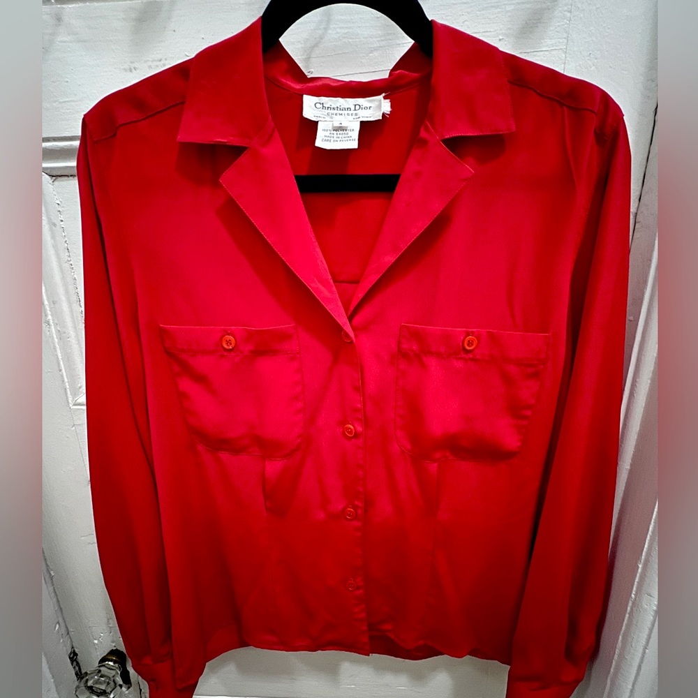 Christian Dior Chemises Women Size 4 Vintage Red Button Down Blouse